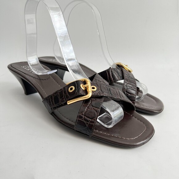 Franco Sarto Sandals Size 11M Brown Slides Gold Buckle Mules - Picture 10 of 10